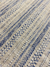 Load image into Gallery viewer, Irregular Remnant Piece of Schumacher Rustico Indigo Woven Beige Blue Stripe Upholstery Fabric WHS 4301