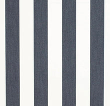Load image into Gallery viewer, Heavy Duty Outdoor Solution Dyed Acrylic Navy Denim Blue Cream Stripe Upholstery Drapery Fabric CF