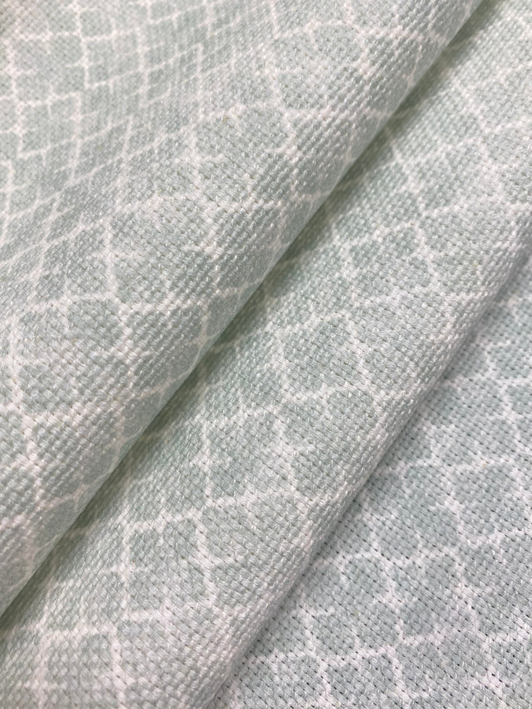 1.25 Yard Designer Cream Seafoam Green Geometric Cotton Linen Upholstery Fabric WHS 4376