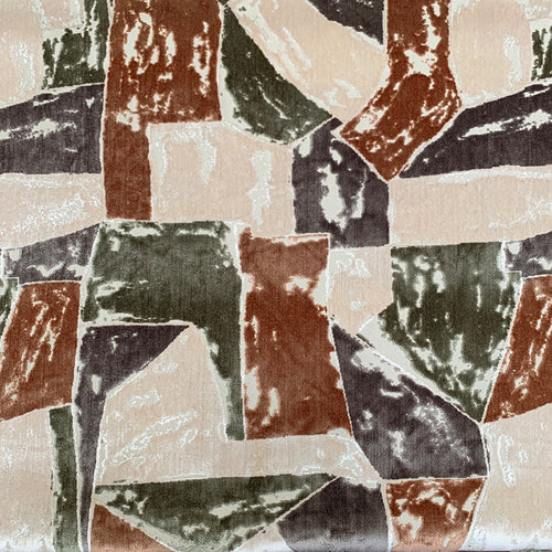 Blush Green Rust Cream Grey Abstract Cut Velvet Upholstery Fabric MGF