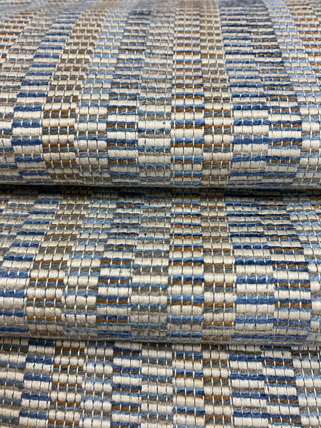 1.25 Yard Kravet Crypton 34694-521 Mustard Cream Navy Blue Brown Geometric Water & Stain Resistant Upholstery Fabric WHS 4339