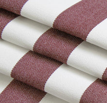 Load image into Gallery viewer, Heavy Duty Outdoor Solution Dyed Acrylic Wine Red Cream Stripe Upholstery Drapery Fabric CF