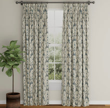 Load image into Gallery viewer, Spanish Made French Navy Blue Grey Damask Stripe Upholstery Drapery Fabric CF