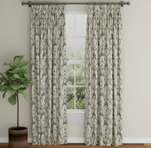 Spanish Made French Navy Blue Grey Damask Stripe Upholstery Drapery Fabric CF