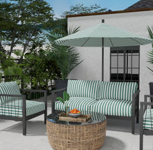 Load image into Gallery viewer, Heavy Duty Outdoor Solution Dyed Acrylic Forest Green Cream Stripe Upholstery Drapery Fabric CF