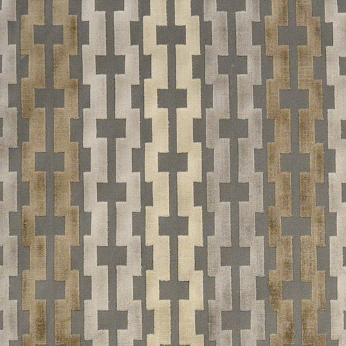 Grey Taupe Geometric Cut Velvet Upholstery Fabric MGF
