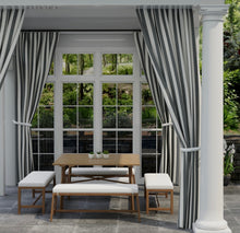 Load image into Gallery viewer, Heavy Duty Outdoor Solution Dyed Acrylic Charcoal Grey Cream Stripe Upholstery Drapery Fabric CF