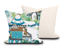 Load image into Gallery viewer, Custom Pillow Cover in Thibaut Floral Chinoiserie Mystic Garden in Blue and Green - One Side