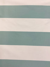 Load image into Gallery viewer, Designer Water &amp; Stain Resistant Indoor Outdoor Green Seafoam Cream Awning Stripe Upholstery Drapery Fabric WHS 4340