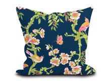 Load image into Gallery viewer, Custom Pillow Cover in Botanical Floral Thibaut Yukio in Navy Blue and Pink - One Side