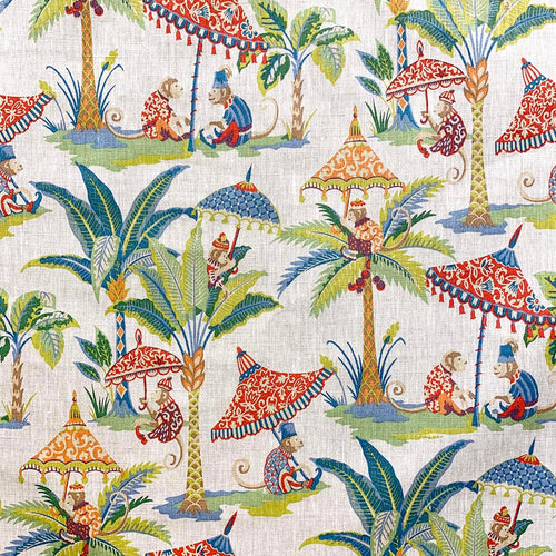 Linen Taupe Green Blue Orange Grey Tropical Monkey Upholstery Drapery Fabric MGF