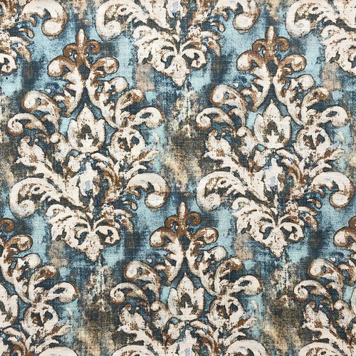 Linen Cotton Damask Teal Beige Blue Upholstery Drapery Fabric MGF