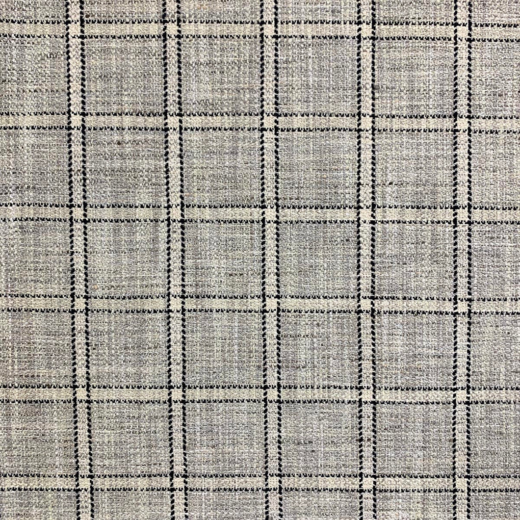 Black Grey Plaid Check Tweed MCM Mid Century Modern Upholstery Fabric MGF