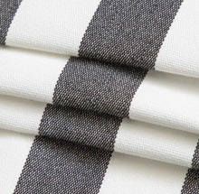 Load image into Gallery viewer, Heavy Duty Outdoor Solution Dyed Acrylic Charcoal Grey Cream Stripe Upholstery Drapery Fabric CF