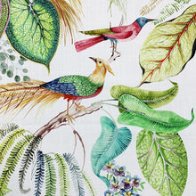 Load image into Gallery viewer, Cotton Cream Green Pink Red Teal Blue Mustard Organic Bird Floral Upholstery Drapery Fabric MGF