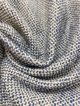 Load image into Gallery viewer, Designer Navy Blue Cream Linen Viscose Tweed MCM Mid Century Modern Water &amp; Stain Resistant Upholstery Fabric WHS 4371
