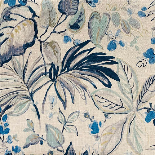 Grey Teal Blue Aqua Botanical Floral Upholstery Drapery Fabric MGF