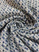 Load image into Gallery viewer, 1.25 Yard Designer Linen Navy Blue Cream Geometric Abstract Upholstery Fabric WHS 4393