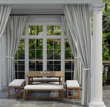 Load image into Gallery viewer, Heavy Duty Outdoor Solution Dyed Acrylic Light Grey Cream Stripe Upholstery Drapery Fabric CF