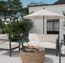 Load image into Gallery viewer, Heavy Duty Outdoor Solution Dyed Acrylic Tan Beige Cream Stripe Upholstery Drapery Fabric CF
