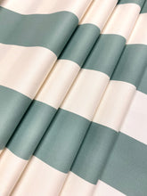 Load image into Gallery viewer, Designer Water &amp; Stain Resistant Indoor Outdoor Green Seafoam Cream Awning Stripe Upholstery Drapery Fabric WHS 4340