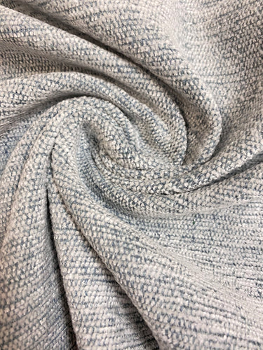 Designer Blue Cream Textured MCM Mid Century Modern Water & Stain Resistant Chenille Upholstery Fabric WHS 4554