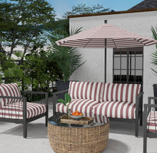 Load image into Gallery viewer, Heavy Duty Outdoor Solution Dyed Acrylic Wine Red Cream Stripe Upholstery Drapery Fabric CF