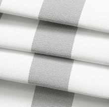 Load image into Gallery viewer, Heavy Duty Outdoor Solution Dyed Acrylic Light Grey Cream Stripe Upholstery Drapery Fabric CF