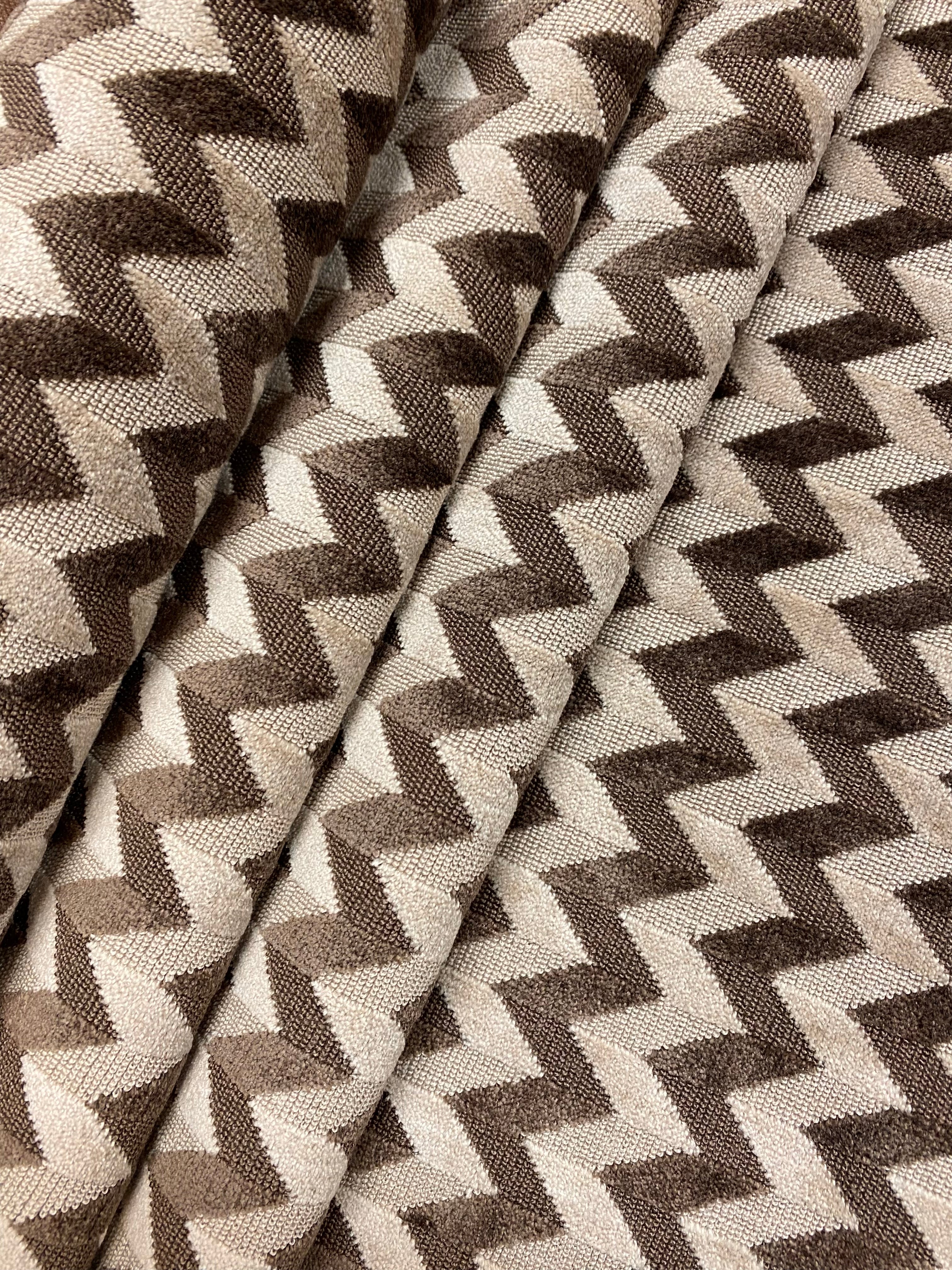 Colourful Geometric Chevron Lock Pattern Velour Velvet Print Upholstery  Fabric Sold by the 1 Metre Length Fabric 