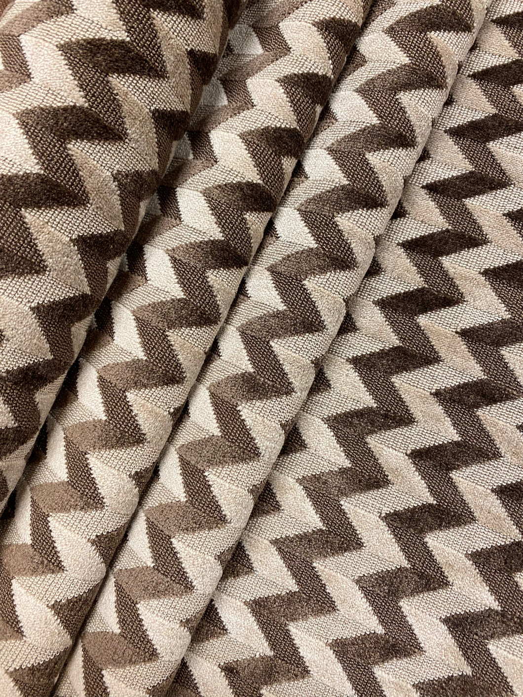 1.35 Yard Designer Taupe Brown Herringbone Chevron Velvet Upholstery Fabric WHS 4372