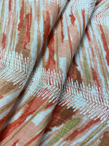 1.25 Yd Stout Fabric Linger 1 Sunset Orange Beige Green Cream Embroidered Herringbone Drapery Fabric WHS 4287