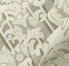 Load image into Gallery viewer, Spanish Made Damask Stripe Taupe Beige White Upholstery Drapery Fabric CF