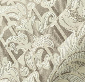 Spanish Made Damask Stripe Taupe Beige White Upholstery Drapery Fabric CF