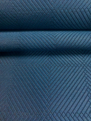 1.3 Yd Designer Navy Blue Geometric Diamond Water & Stain Resistant Upholstery Fabric WHS 4308