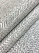 Load image into Gallery viewer, Designer Seafoam Aqua Green Cream Herringbone MCM Mid Century Modern Water &amp; Stain Resistant Upholstery Fabric WHS 4495