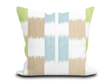 Load image into Gallery viewer, Custom Pillow Cover in Thibaut Abstract Kasuri in Spa Blue and Green - One Side