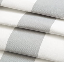 Load image into Gallery viewer, Heavy Duty Outdoor Solution Dyed Acrylic Light Grey Cream Stripe Upholstery Drapery Fabric CF