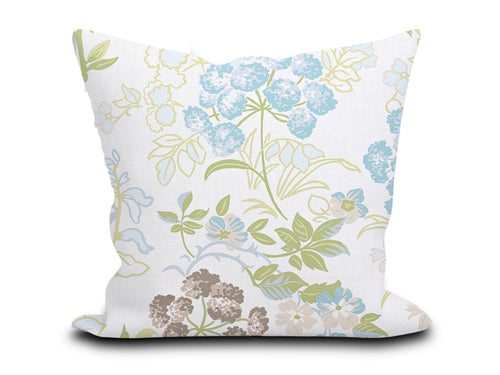 Custom Pillow Cover in Floral Botanical Thibaut Spring Garden in Spa Blue - One Side