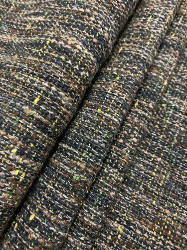 Designer Forest Green Lime Brown Black Tweed MCM Mid Century Modern Water & Stain Resistant Upholstery Fabric WHS 4335