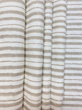Load image into Gallery viewer, Designer Belgian Linen Cream Beige Taupe Stripe Water Resistant Drapery Fabric WHS 4230