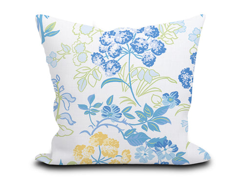 Custom Pillow Cover in Floral Botanical Thibaut Spring Garden in Blue and White - One Side