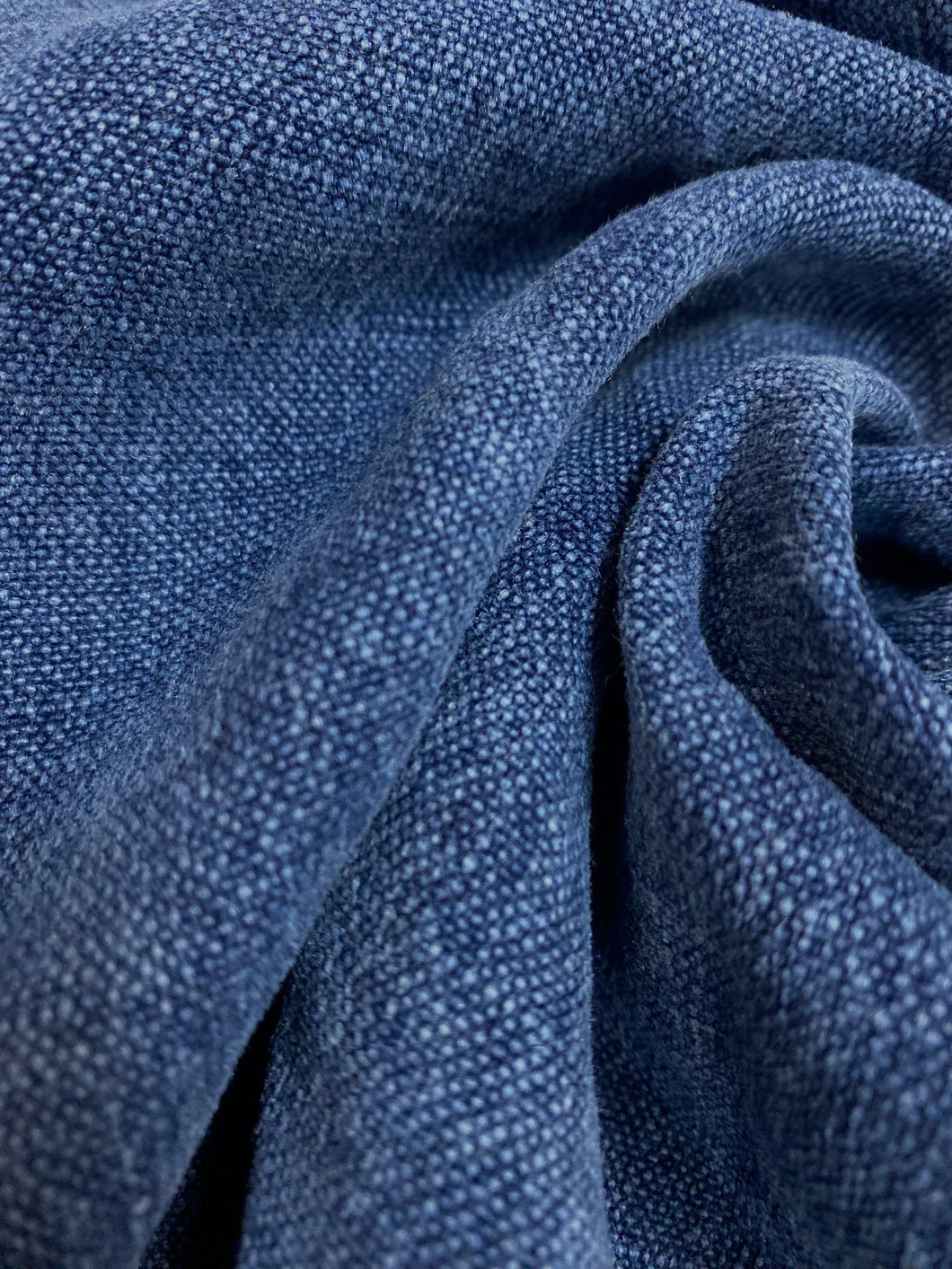 Designer Water & Stain Resistant Indoor Outdoor Denim Blue Stonewashed Linen Cotton Upholstery Drapery Fabric WHS 4510