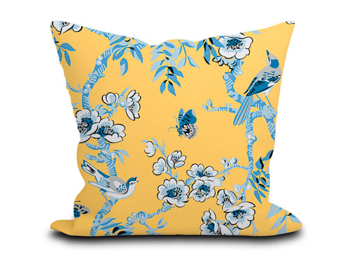 Custom Pillow Cover in Botanical Floral Thibaut Yukio in Yellow - One Side