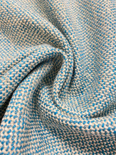 Load image into Gallery viewer, Designer Teal Blue Cream Wool Blend MCM Mid Century Modern Tweed Upholstery Fabric WHS 4405