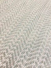 Load image into Gallery viewer, Designer Seafoam Aqua Green Cream Herringbone MCM Mid Century Modern Water &amp; Stain Resistant Upholstery Fabric WHS 4495
