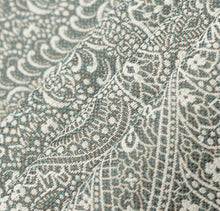 Load image into Gallery viewer, Spanish Made Paisley Turquoise Aqua Blue Grey White Upholstery Drapery Fabric CF