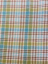 Load image into Gallery viewer, Designer Brown Aqua Blue Cream Lime Green Cream Check Plaid Water &amp; Stain Resistant Flax Upholstery Fabric WHS 4408