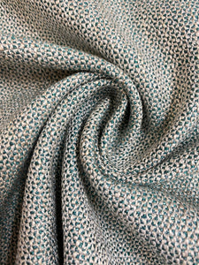 Designer Water & Stain Resistant Teal Green Cream MCM Mid Century Modern Tweed Upholstery Fabric WHS 4345