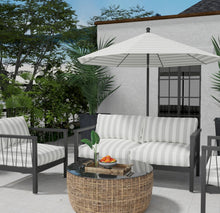 Load image into Gallery viewer, Heavy Duty Outdoor Solution Dyed Acrylic Light Grey Cream Stripe Upholstery Drapery Fabric CF