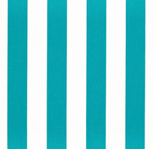 Load image into Gallery viewer, Heavy Duty Outdoor Solution Dyed Acrylic Turquoise Blue Cream Stripe Upholstery Drapery Fabric CF